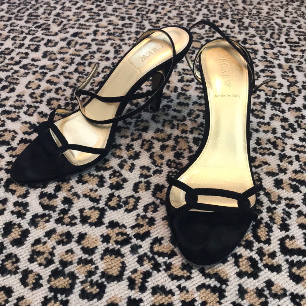 J Crew Black Suede Ankle Strap Heel 9.5